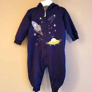 Navy space themed hooded one piece footless footie